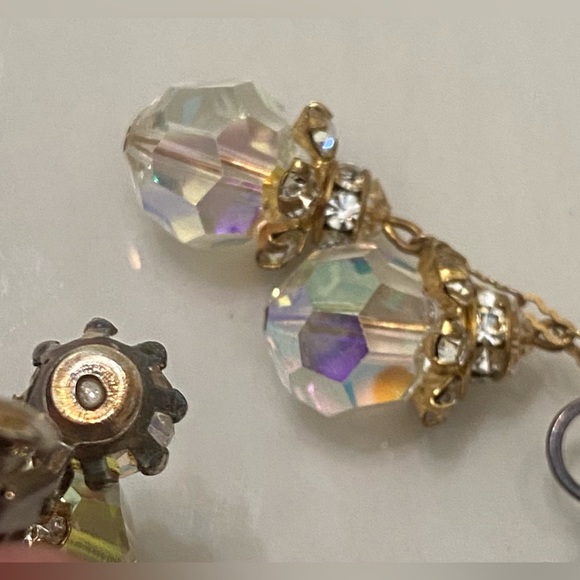 Vintage Aurora Borealis Crystal Drop Clip-on Earrings - Picture 12 of 12